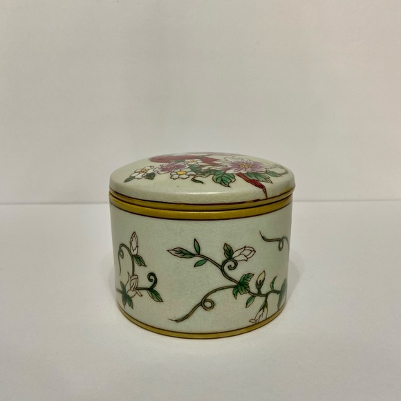 VTG Powder Trinket Jar Box With 2 Birds & Beautifully Colored Crackle Glaze - Picture 5 of 13